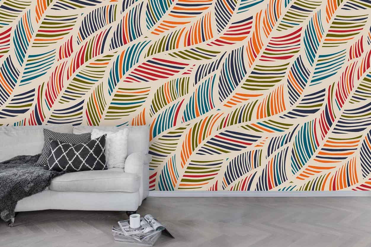 3D Leaves Feather Stripes Wall Mural Wallpaper 26- Jess Art Decoration