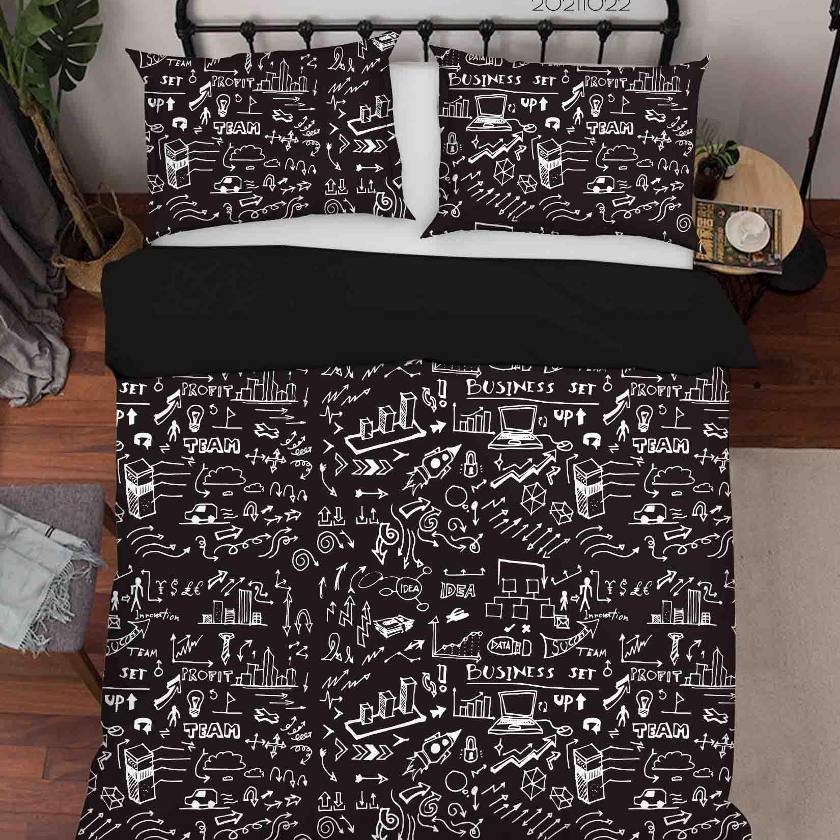 3D Abstract Black Illustration Graffiti Quilt Cover Set Bedding Set Duvet Cover Pillowcases 15- Jess Art Decoration