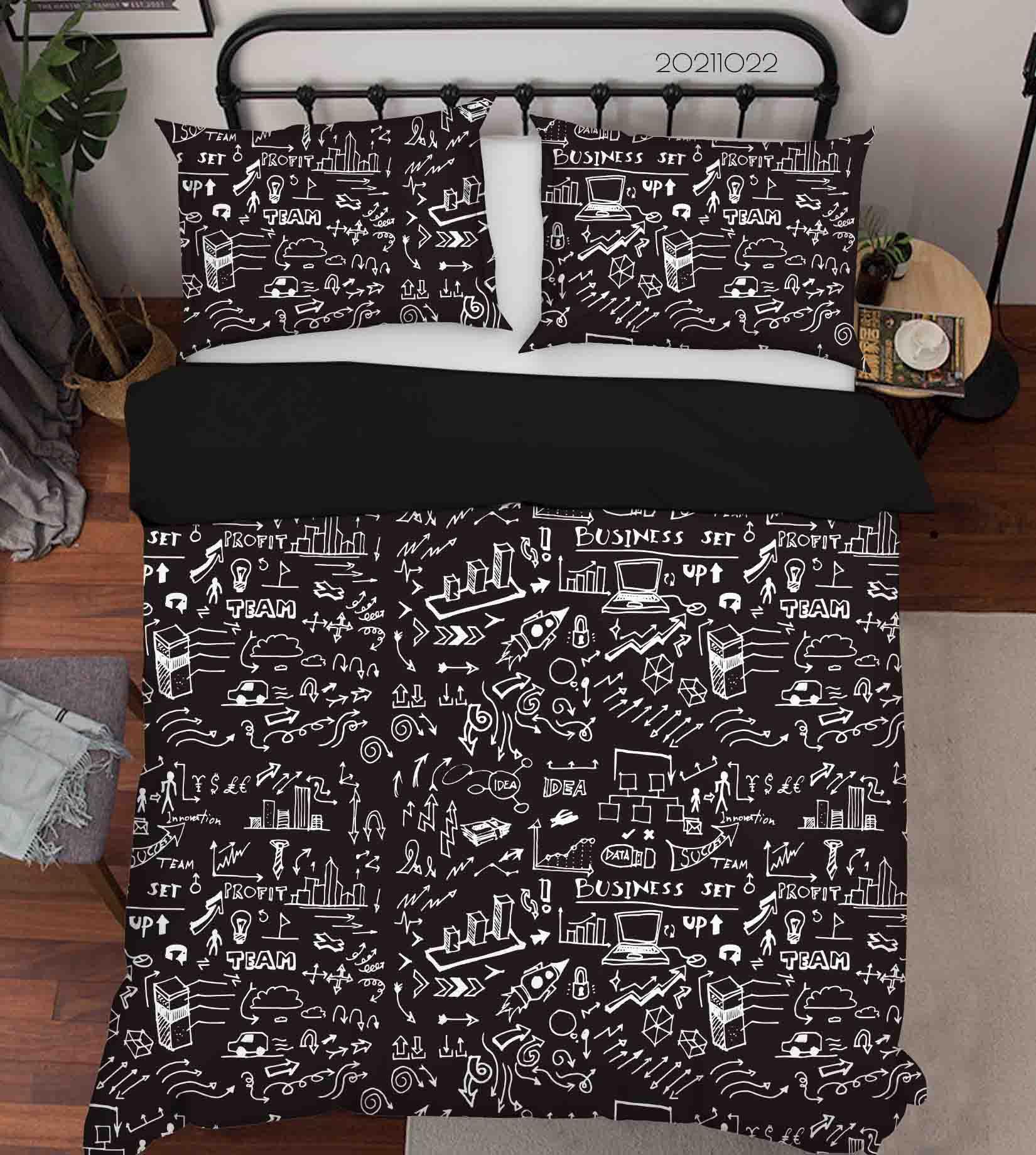 3D Abstract Black Illustration Graffiti Quilt Cover Set Bedding Set Duvet Cover Pillowcases 15- Jess Art Decoration