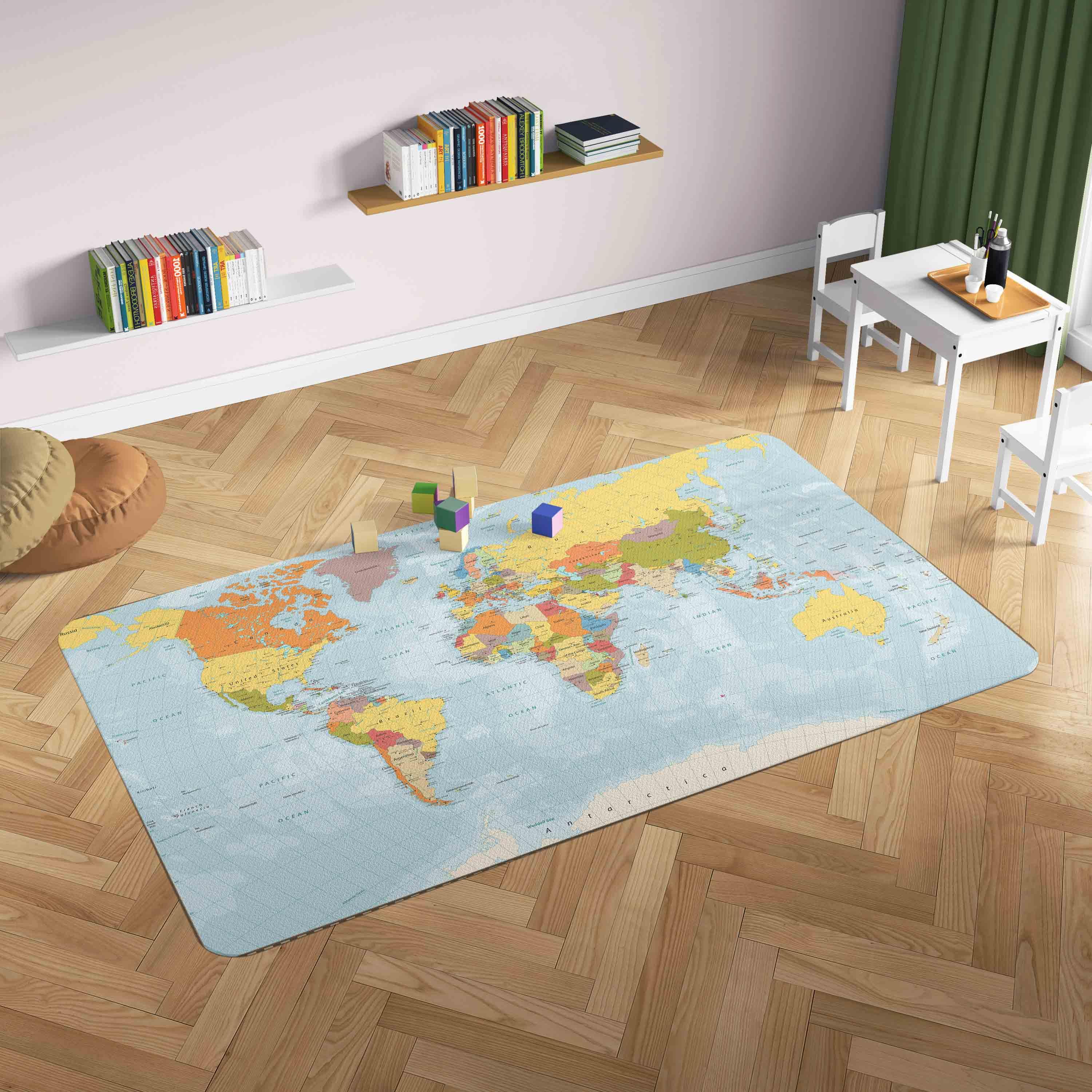 3D World Map Blue Non-Slip Rug Mat 171- Jess Art Decoration