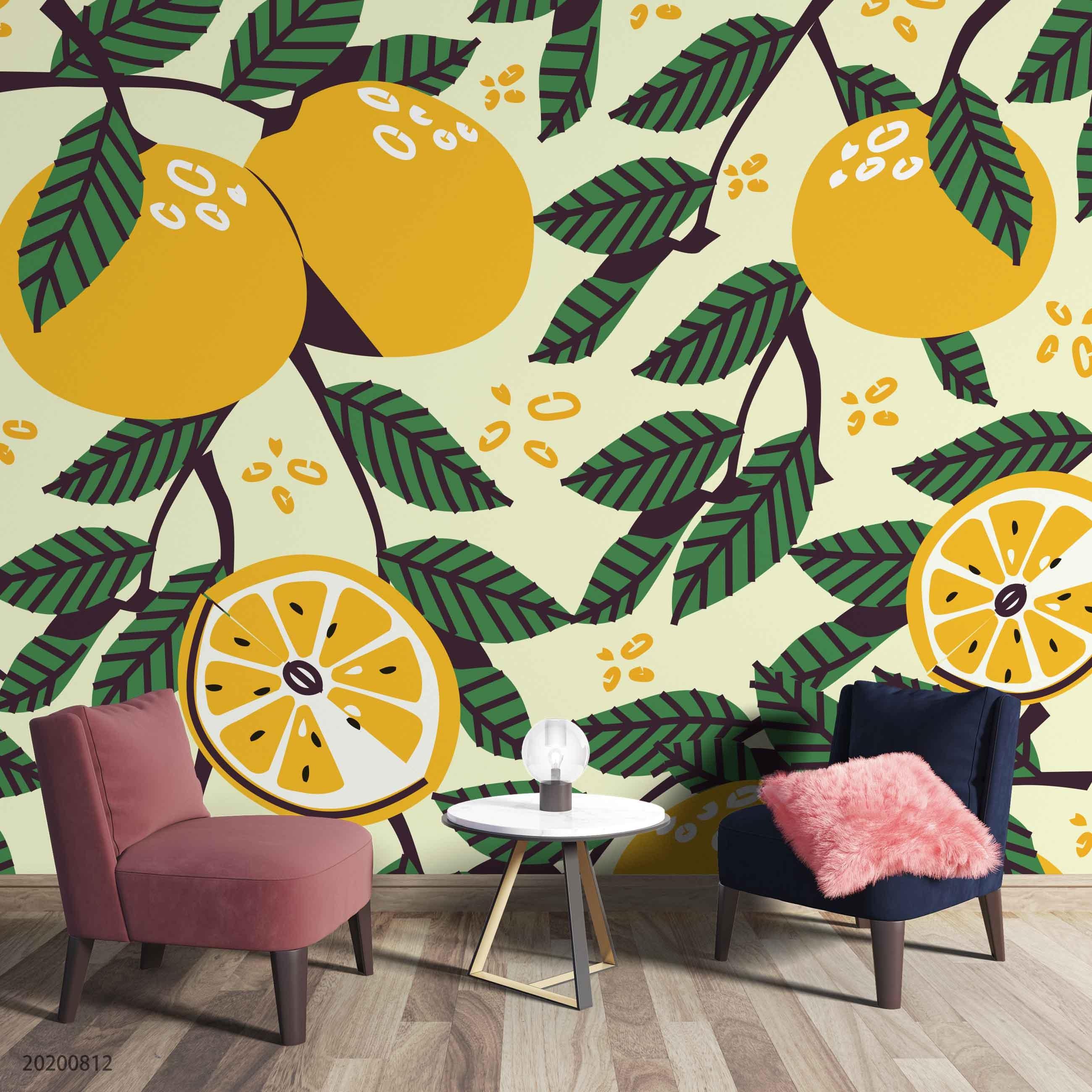 3D Hand Sketching Fresh Orange Wall Mural Wallpaper LXL 1106- Jess Art Decoration