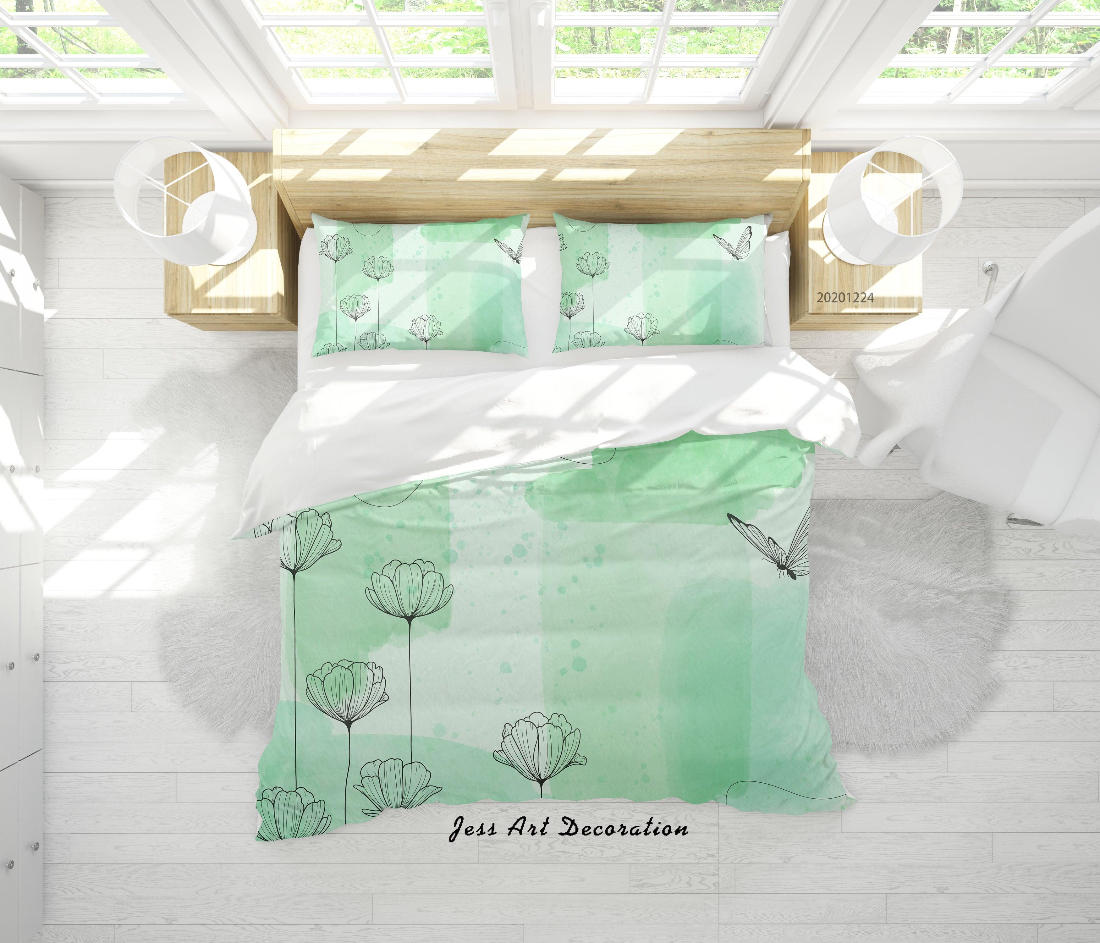 3D Watercolor Green Floral Quilt Cover Set Bedding Set Duvet Cover Pillowcases 116 LQH- Jess Art Decoration