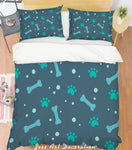 3D Green Dog Bone Footprints Quilt Cover Set Bedding Set Pillowcases 245- Jess Art Decoration