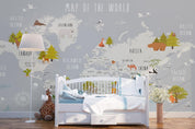 3D Grey World Map Wall Mural Wallpaper LQH 123- Jess Art Decoration