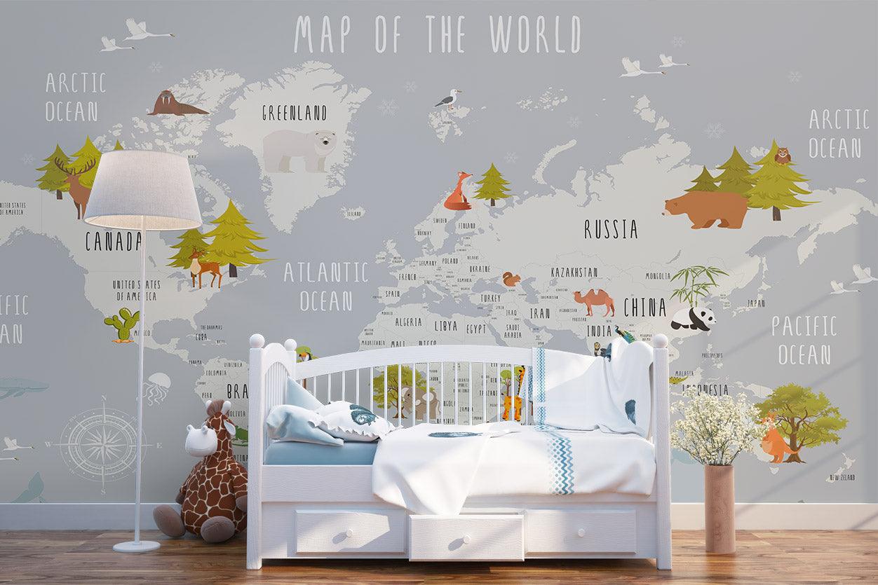 3D Grey World Map Wall Mural Wallpaper LQH 123- Jess Art Decoration