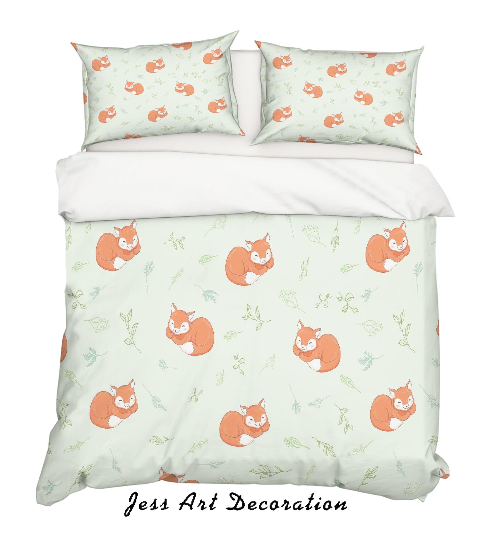 3D Cartoon Fox Leaf Quilt Cover Set Bedding Set Pillowcases 18- Jess Art Decoration