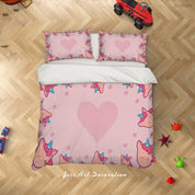 3D Pink Heart Unicorn Quilt Cover Set Bedding Set Duvet Cover Pillowcases SF15- Jess Art Decoration