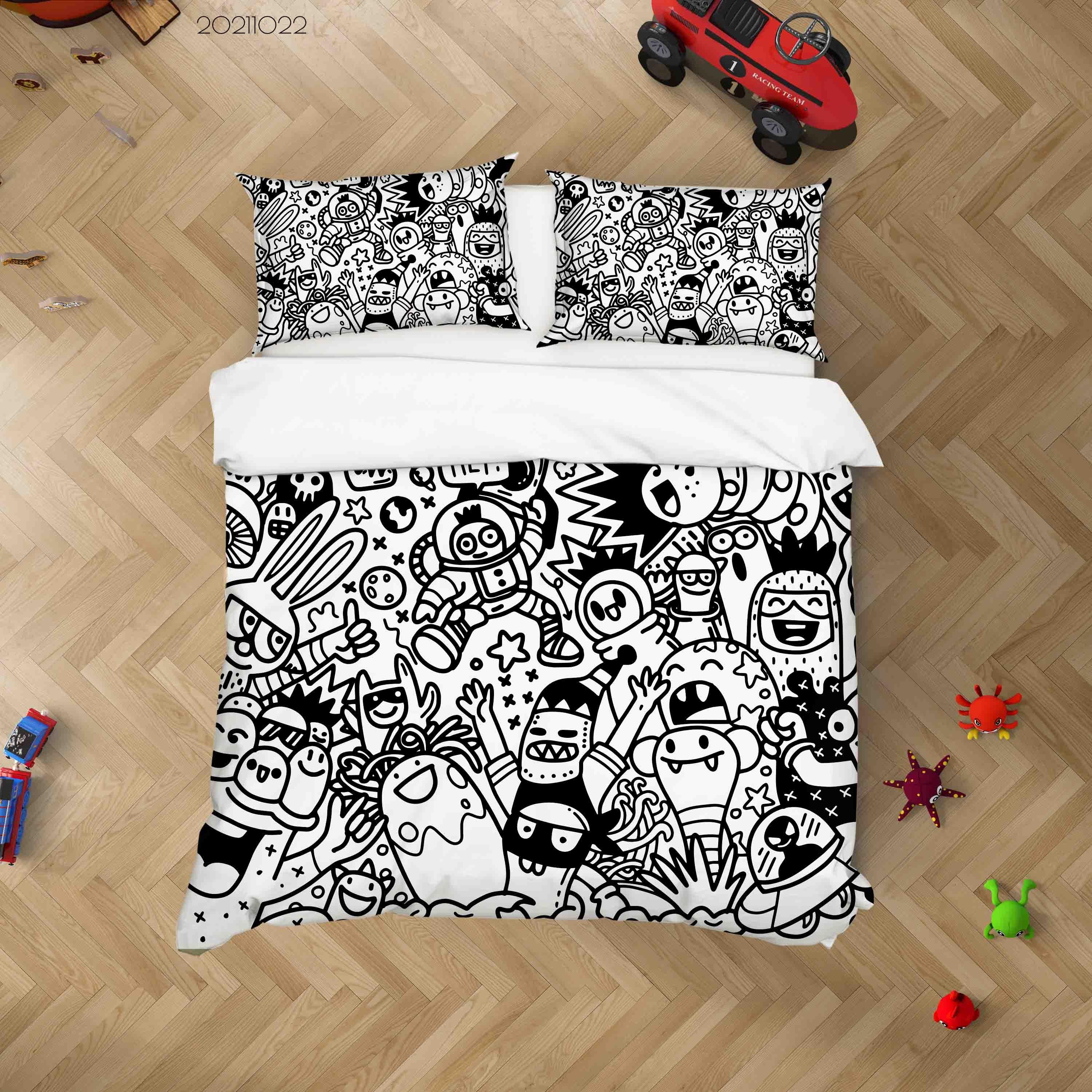 3D Abstract Gray Monster Graffiti Quilt Cover Set Bedding Set Duvet Cover Pillowcases 10- Jess Art Decoration