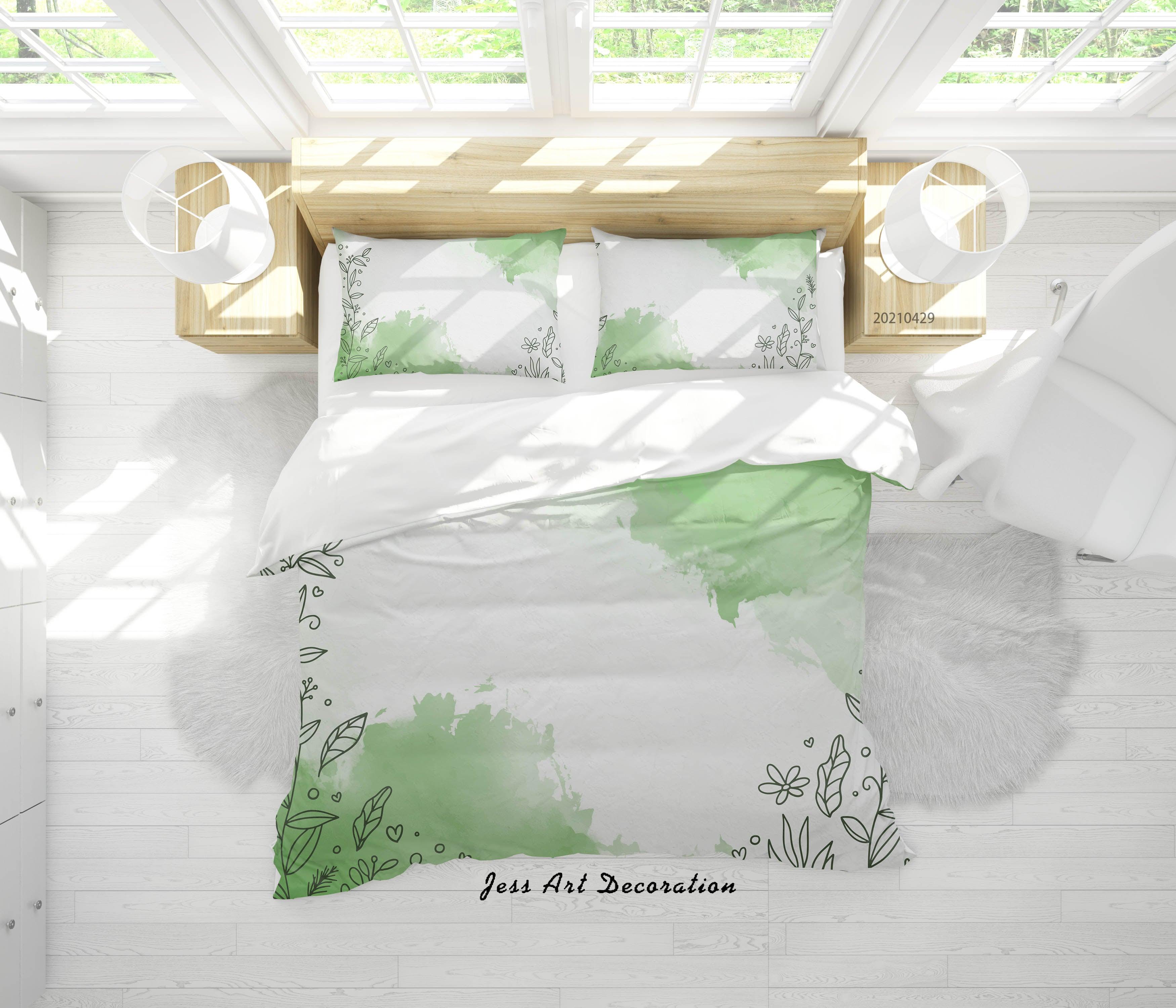 3D Watercolor Green Floral Leaves Quilt Cover Set Bedding Set Duvet Cover Pillowcases 208- Jess Art Decoration