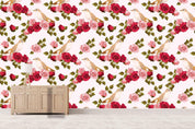 3D Red Pink Rose Flowers Birds Wall Mural Wallpaper SF15- Jess Art Decoration