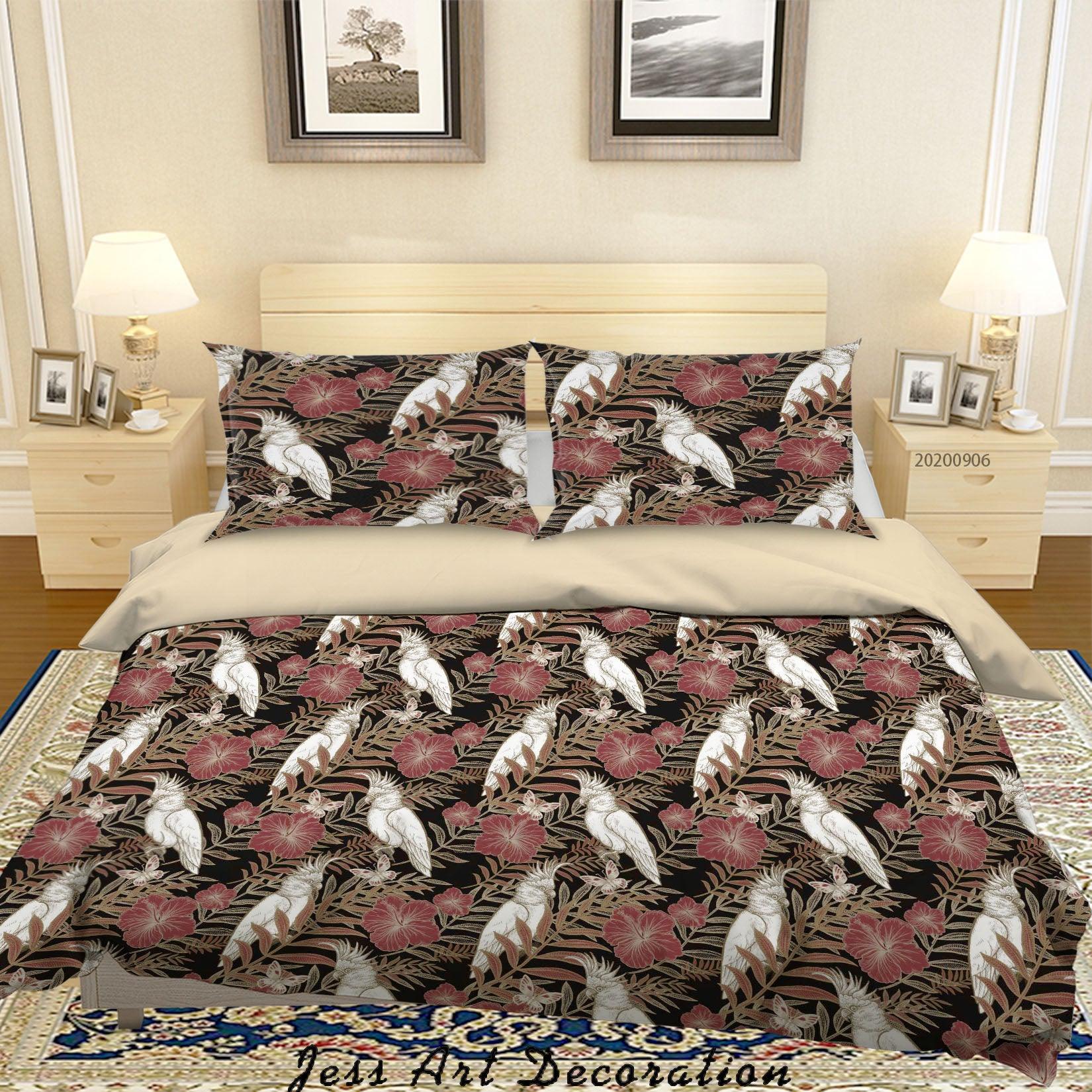 3D Vintage Leaves White Parrot Floral Pattern Quilt Cover Set Bedding Set Duvet Cover Pillowcases WJ 3650- Jess Art Decoration