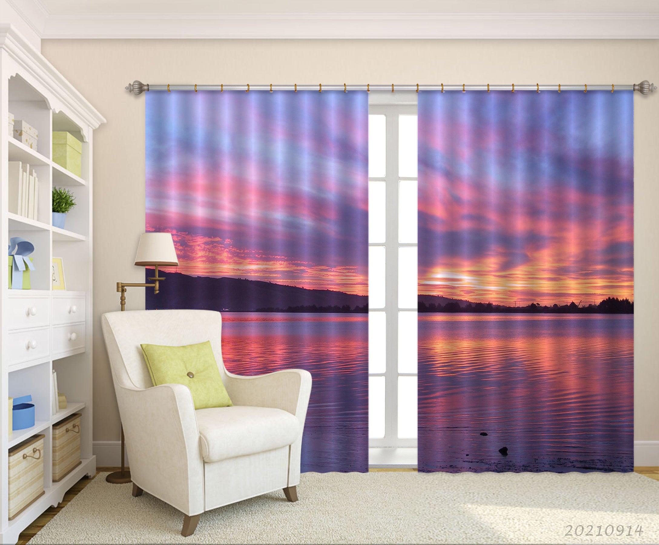 3D Sunset Sky Mountain Sea Landscape Curtains and Drapes LQH 305- Jess Art Decoration