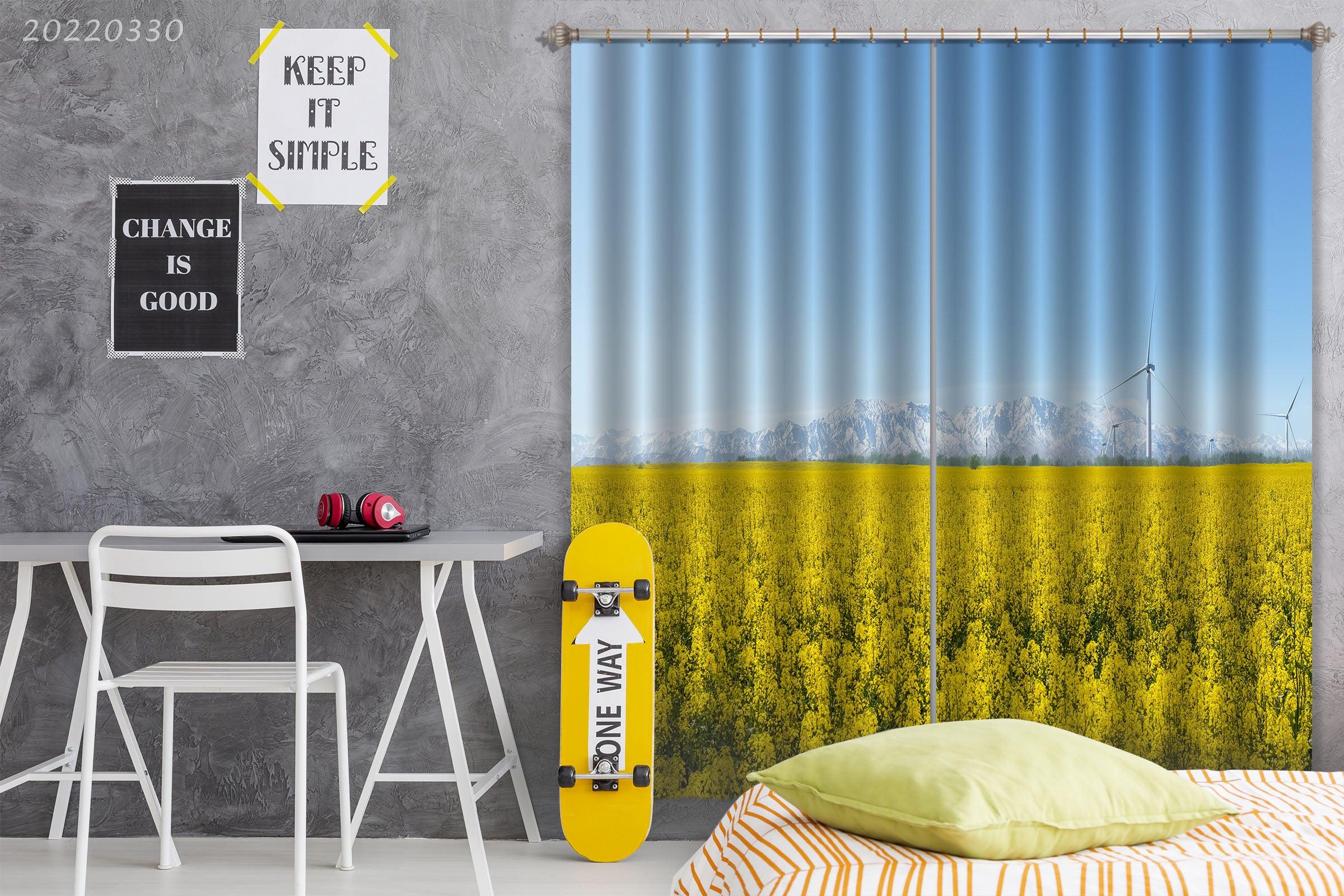 3D Landscape Rape Flower Snow Mountain Windmill Curtains and Drapes GD 3610- Jess Art Decoration