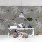 3D Hand Drawn Gray Maple Leaf Wall Mural Wallpaper LQH 55- Jess Art Decoration