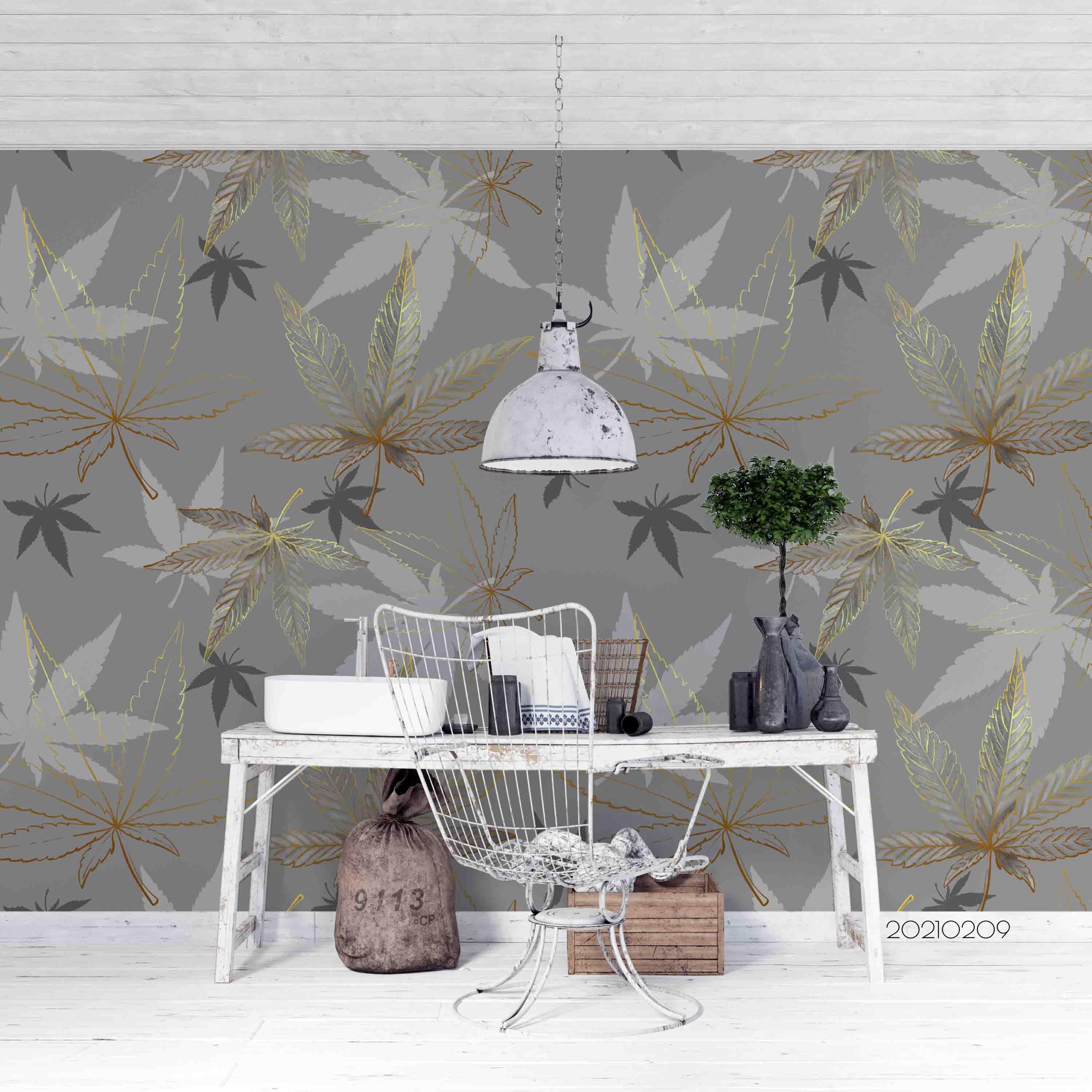 3D Hand Drawn Gray Maple Leaf Wall Mural Wallpaper LQH 55- Jess Art Decoration