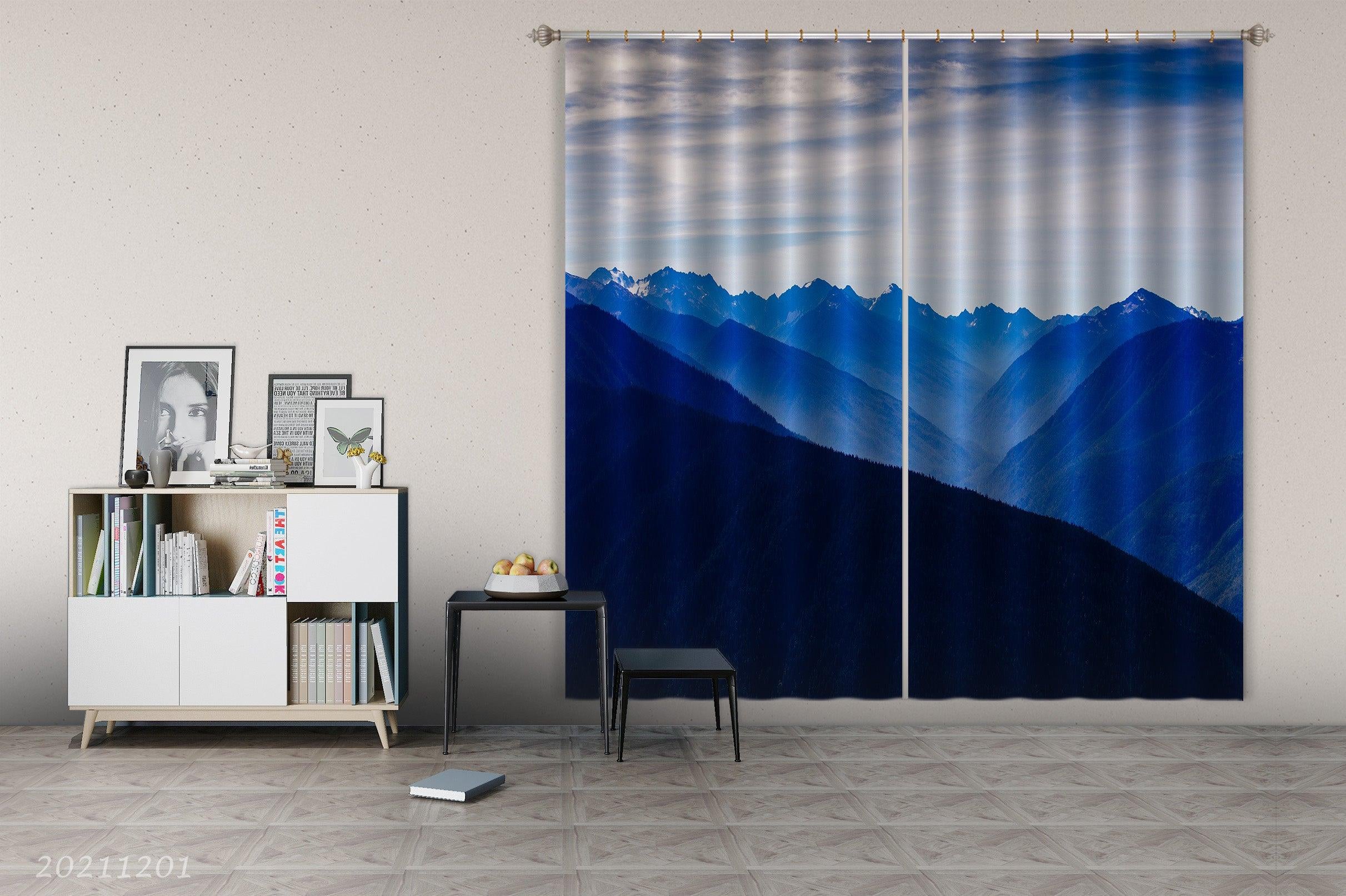 3D Sky Mountain Landscape Blue Curtains and Drapes LLL 137- Jess Art Decoration