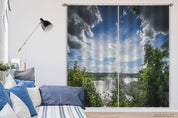 3D Waterfall Green Woods Cloud Scenery Curtains and Drapes GD 1436- Jess Art Decoration