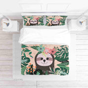 3D Cartoon Floral Plant Sloth Quilt Cover Set Bedding Set Duvet Cover Pillowcases LXL- Jess Art Decoration