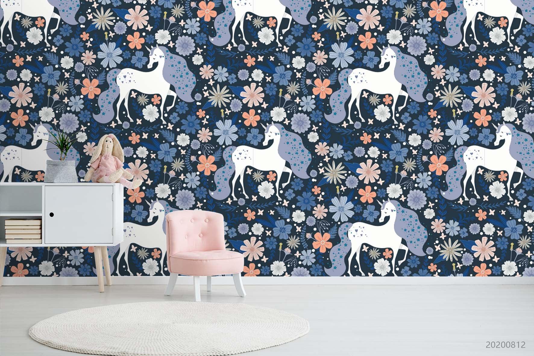 3D Hand Sketching Floral Unicorn Wall Mural Wallpaper LXL 1080- Jess Art Decoration
