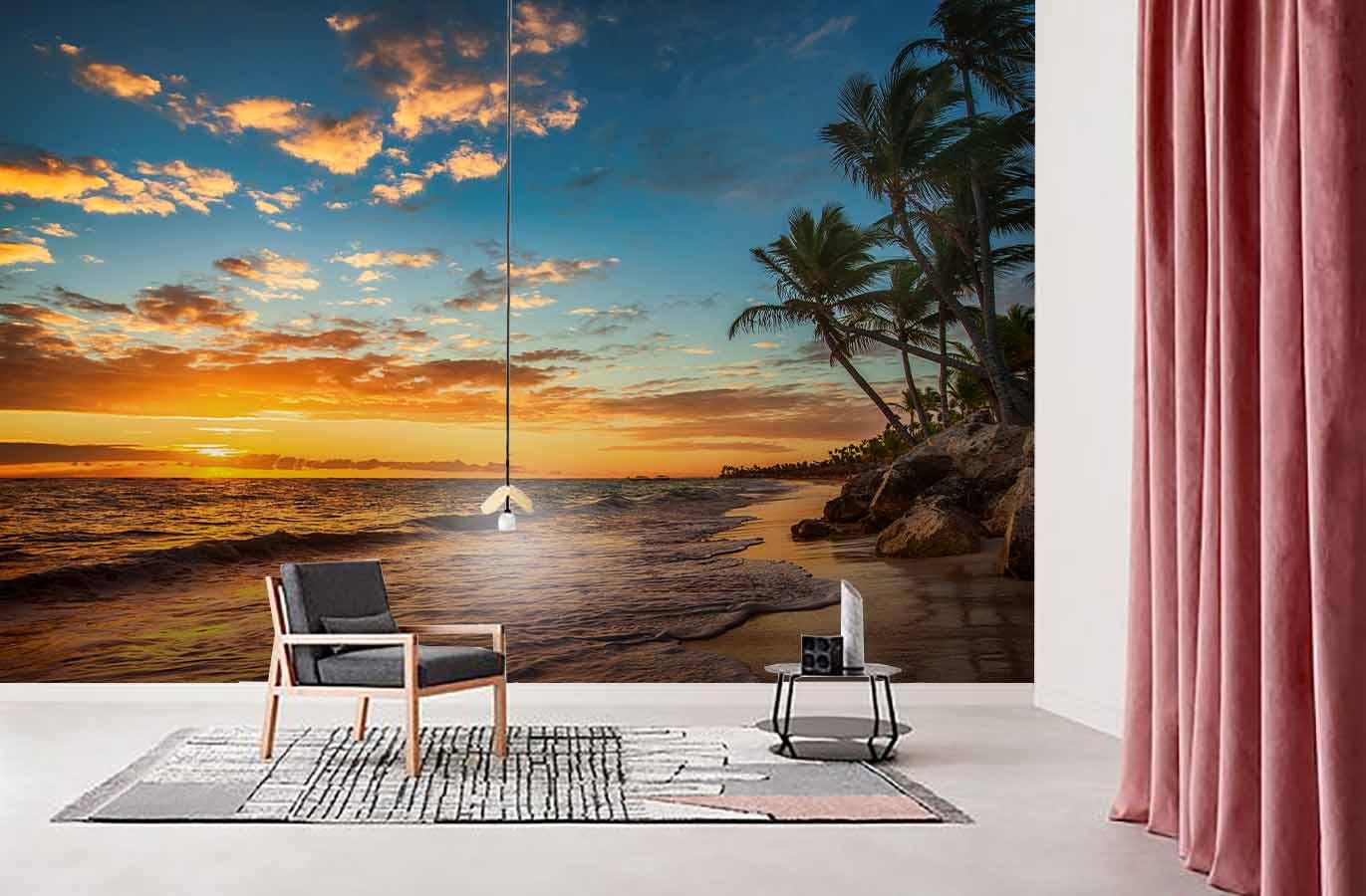 3D Sunset Tropical Beach Wall Mural Wallpaper  27- Jess Art Decoration