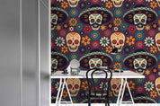 3D Floral Skull Straw Hat Wall Mural Wallpaper 41- Jess Art Decoration