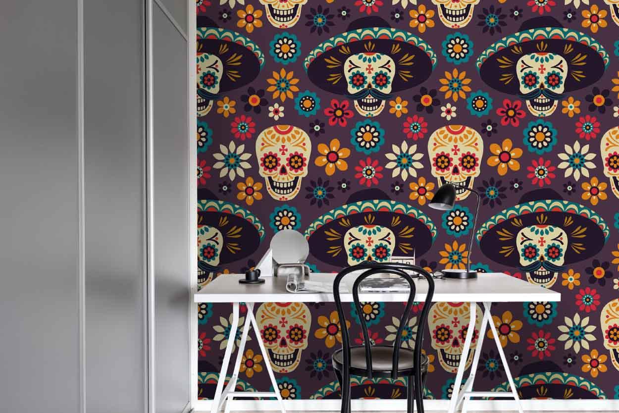 3D Floral Skull Straw Hat Wall Mural Wallpaper 41- Jess Art Decoration