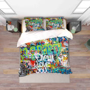 3D Abstract Colored Street Graffiti Quilt Cover Set Bedding Set Duvet Cover Pillowcases 152- Jess Art Decoration