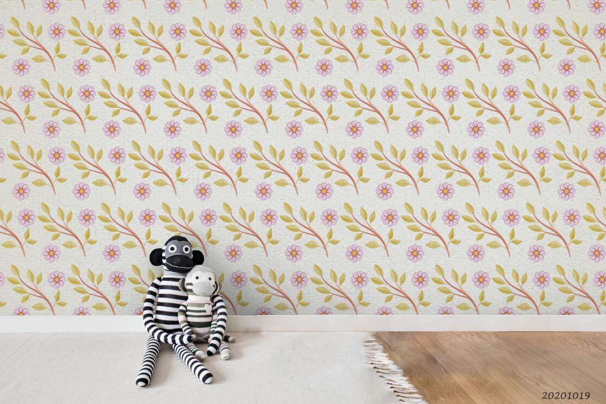 3D Hand Drawn Leaves Flower Animal Pattern Wall Mural Wallpaper WJ 9420- Jess Art Decoration