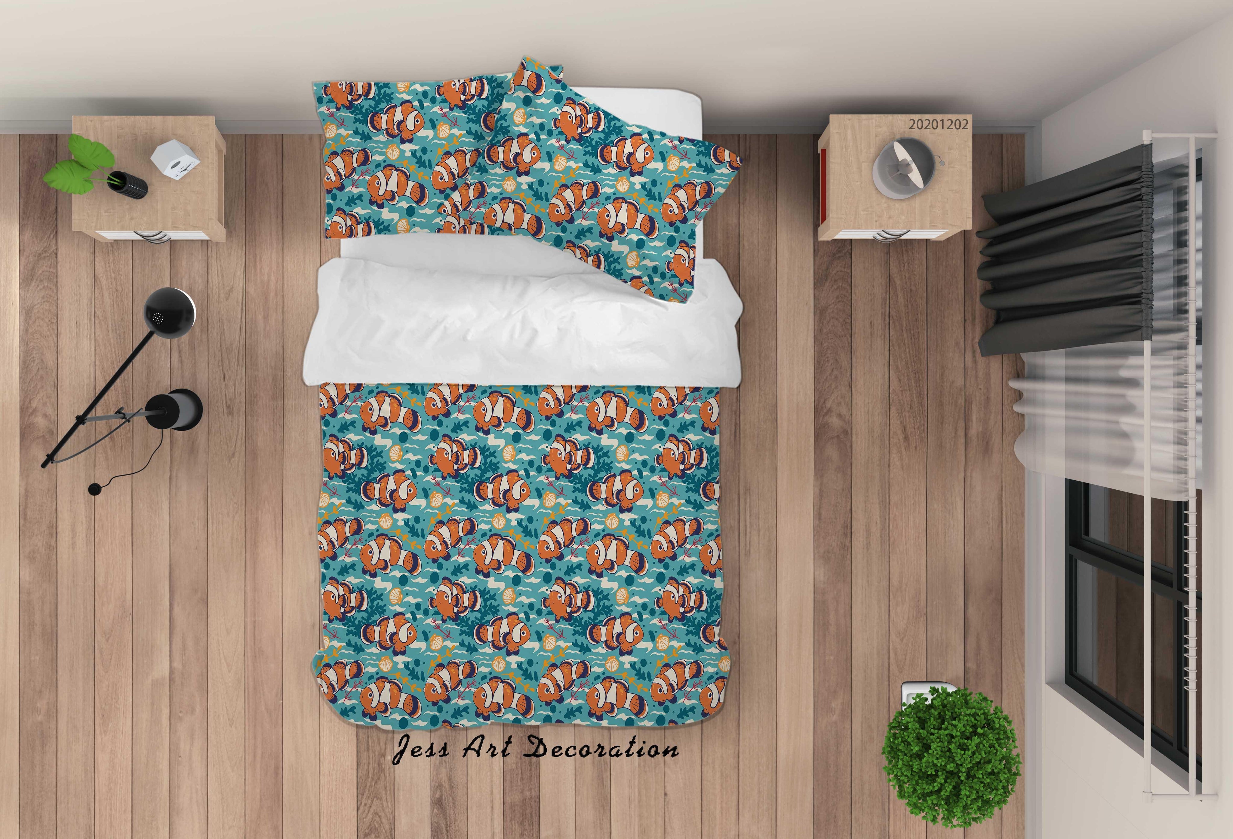 3D Hand Drawn Cartoon Colorful Ocean Clownfish Pattern Quilt Cover Set Bedding Set Duvet Cover Pillowcases LXL- Jess Art Decoration