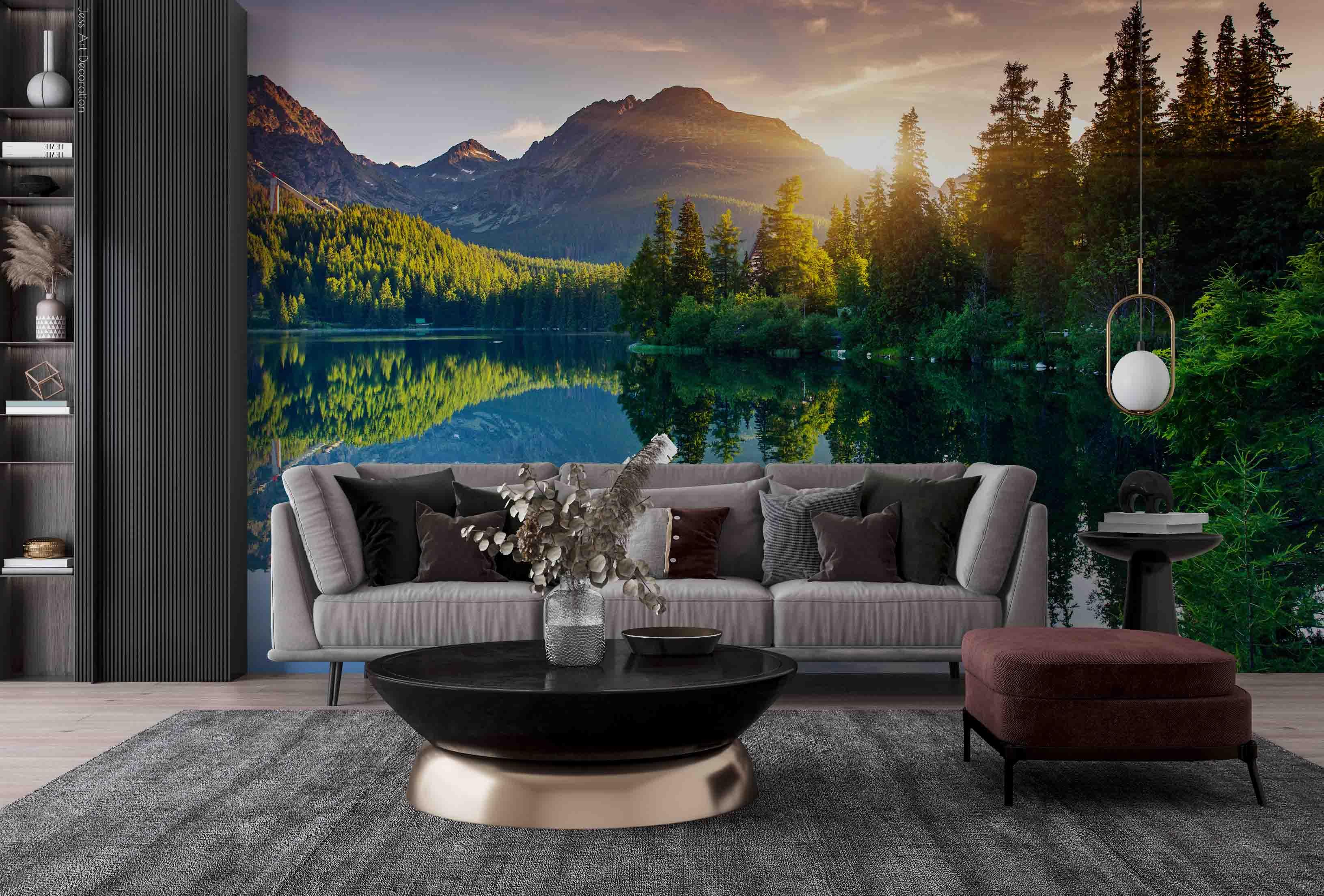 3D Nature Landscape Forest Lake Reflection Mountain Wall Mural Wallpaper GD 2328- Jess Art Decoration