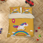 3D Yellow Rainbow Unicorn Quilt Cover Set Bedding Set Duvet Cover Pillowcases SF190- Jess Art Decoration