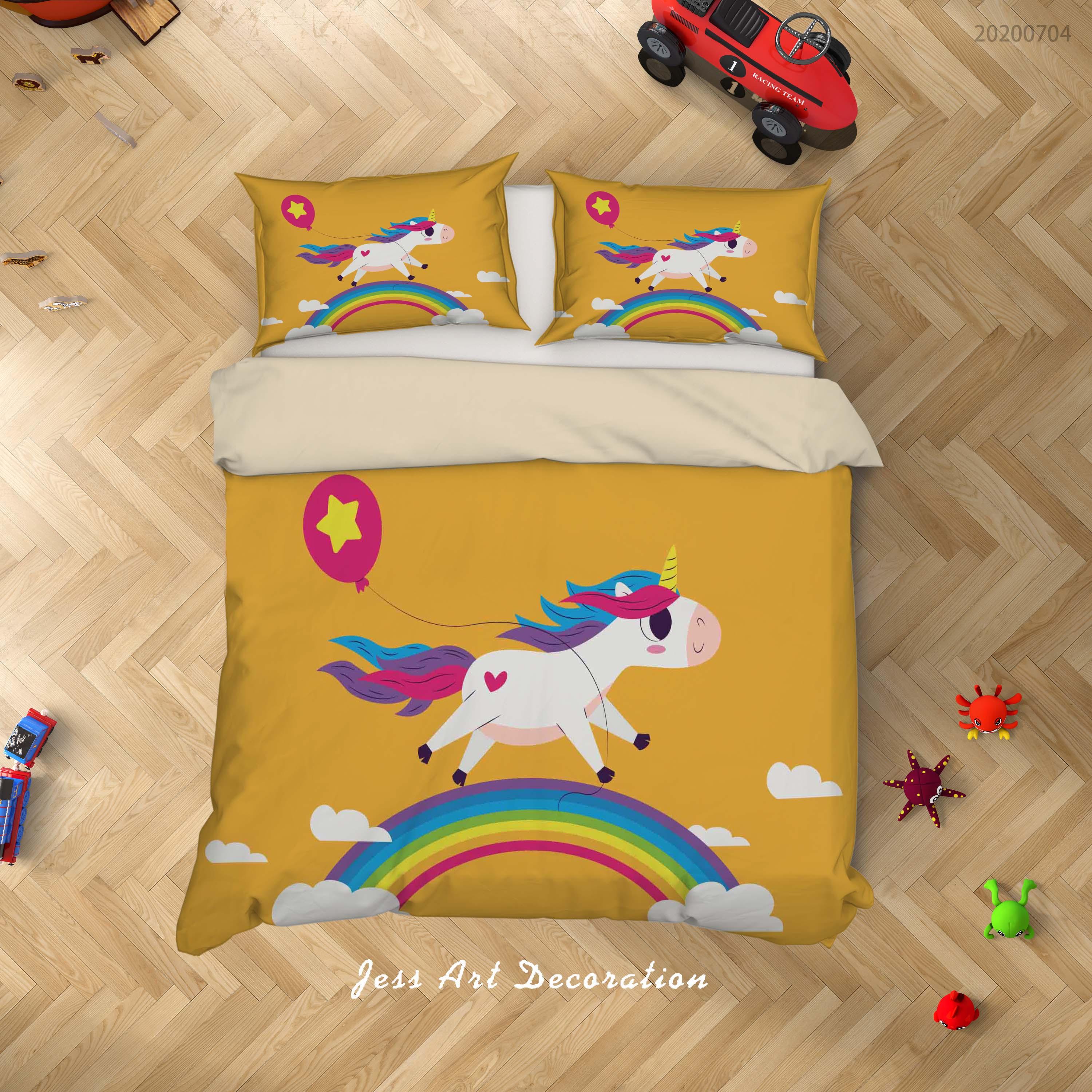 3D Yellow Rainbow Unicorn Quilt Cover Set Bedding Set Duvet Cover Pillowcases SF190- Jess Art Decoration