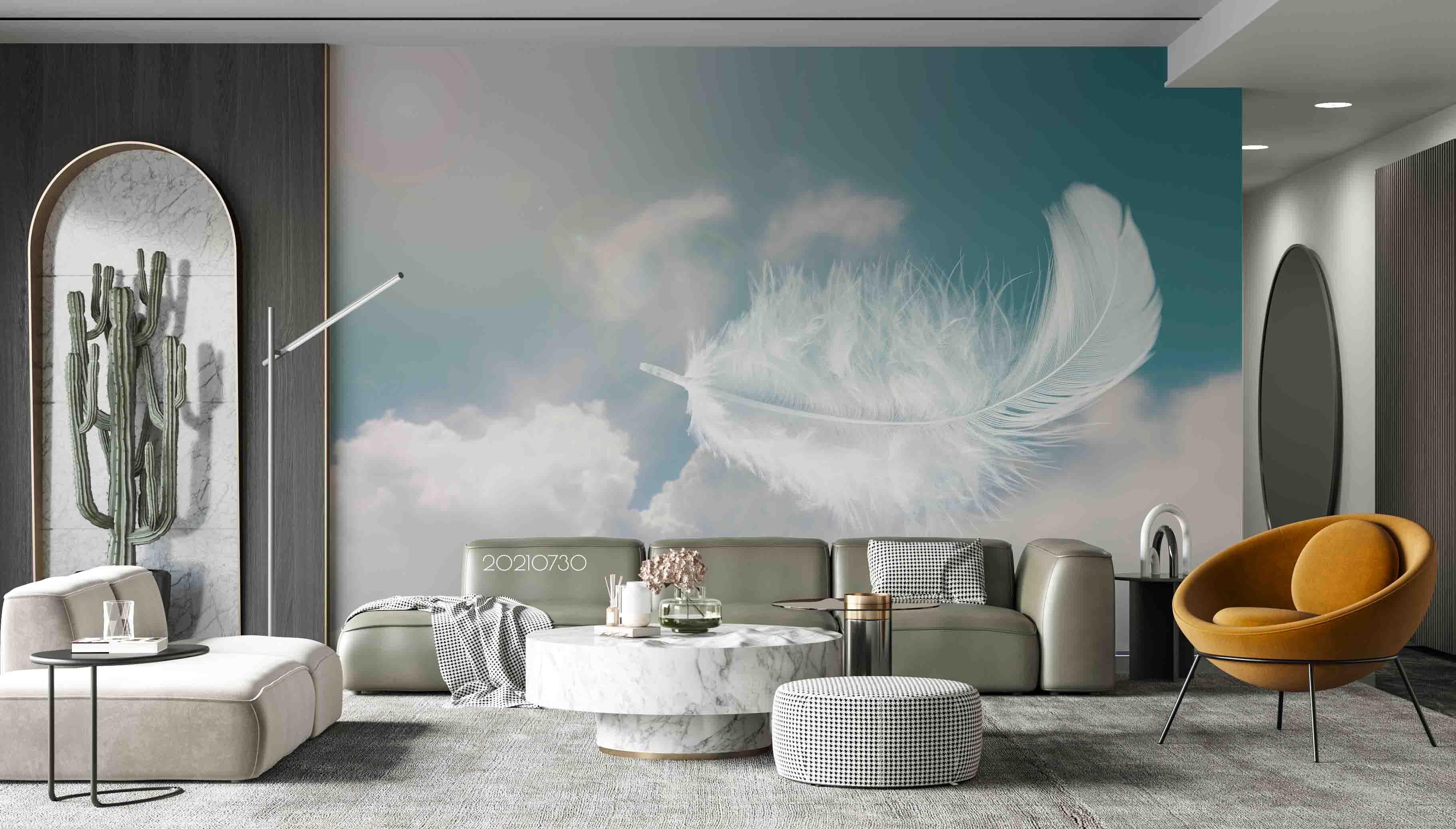 3D White Feather Falling Wall Mural Wallpaper SWW4453- Jess Art Decoration