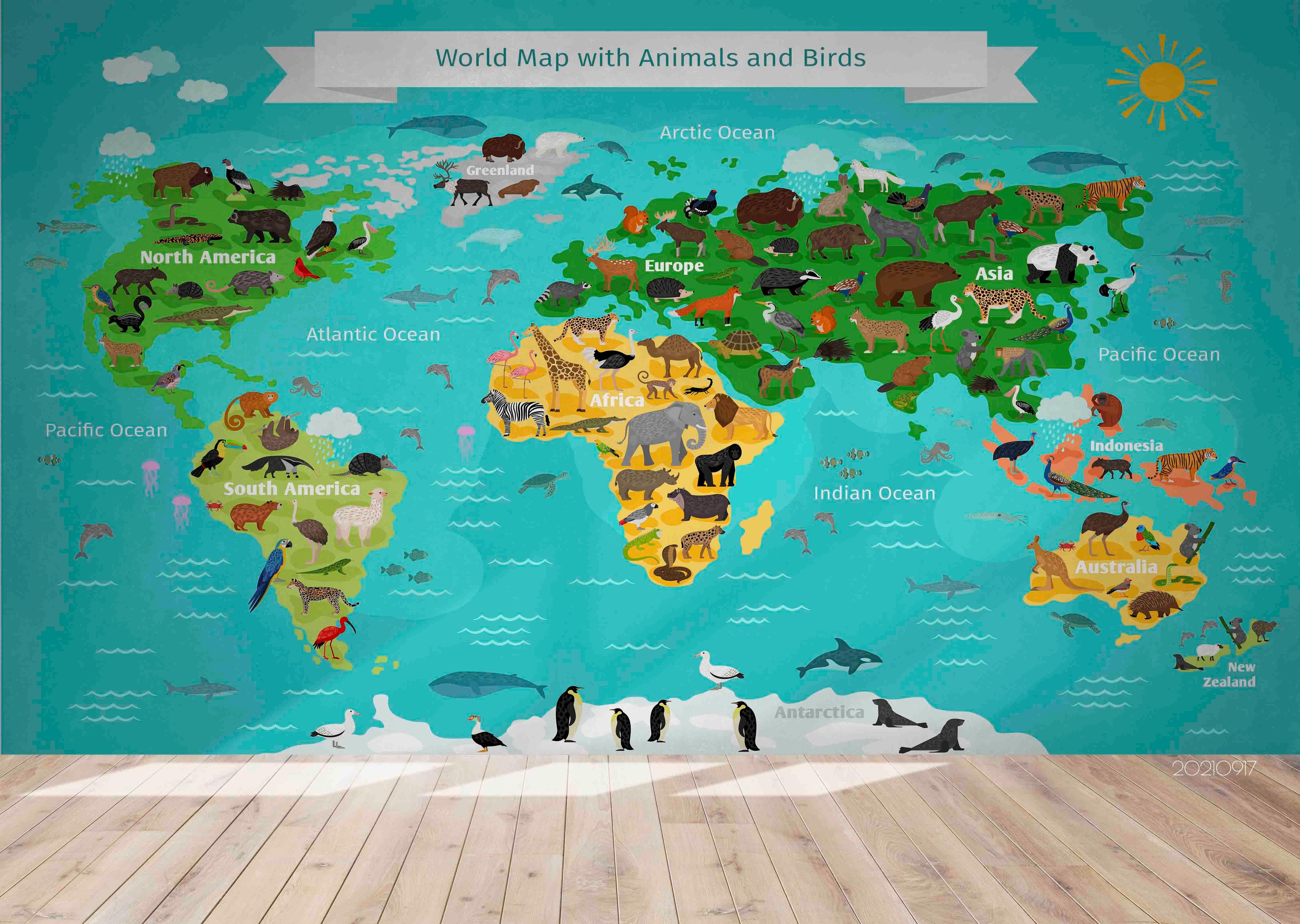 3D Green World Map Kids Wall Mural Wallpaper LQH 109- Jess Art Decoration