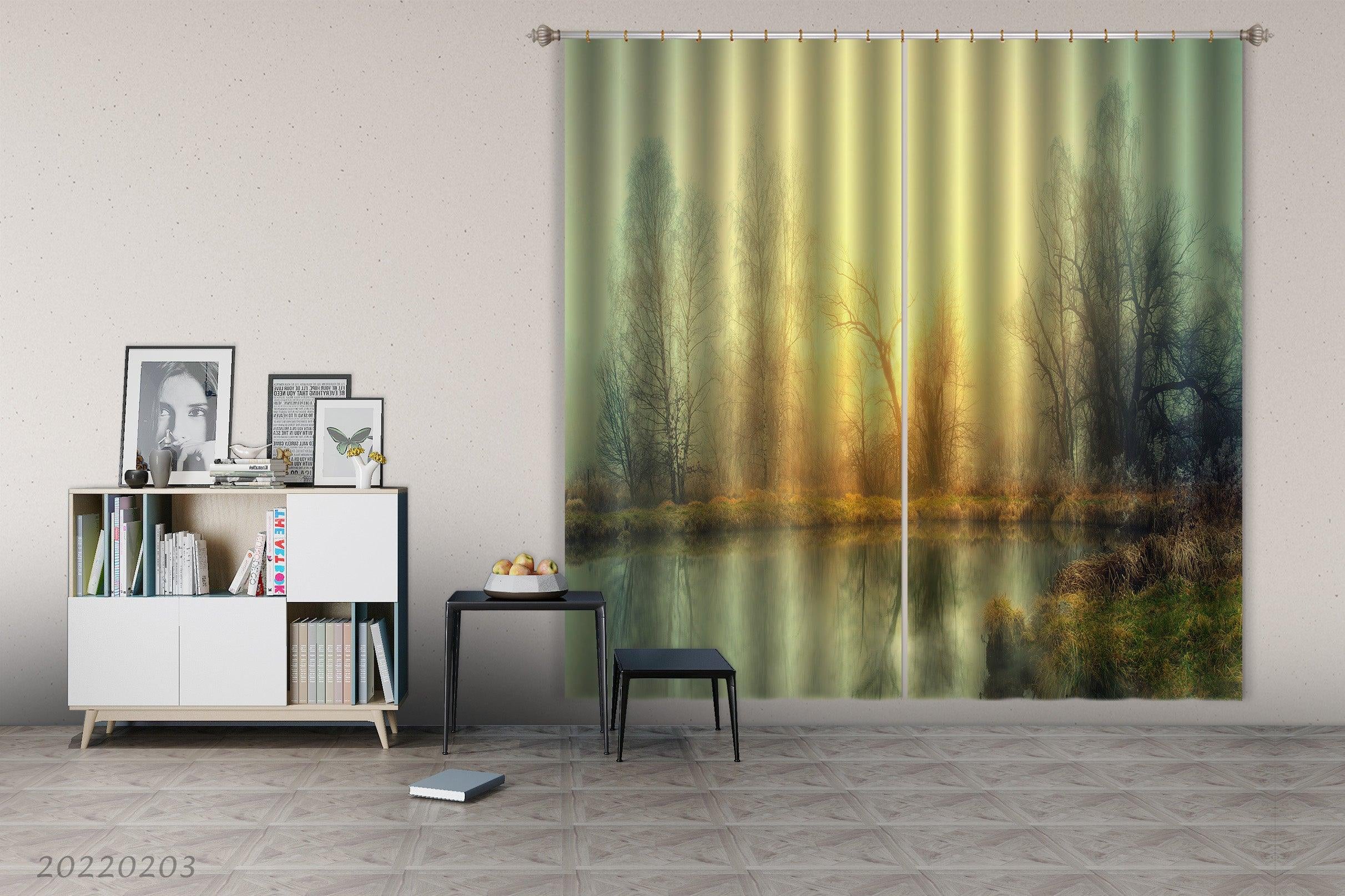 3D Pond Woods Grass Scenery Curtains and Drapes GD 1102- Jess Art Decoration