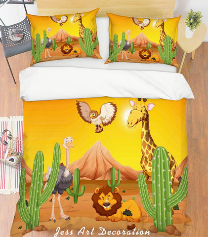 3D Cartoon Animals Cactus Quilt Cover Set Bedding Set Pillowcases  47- Jess Art Decoration