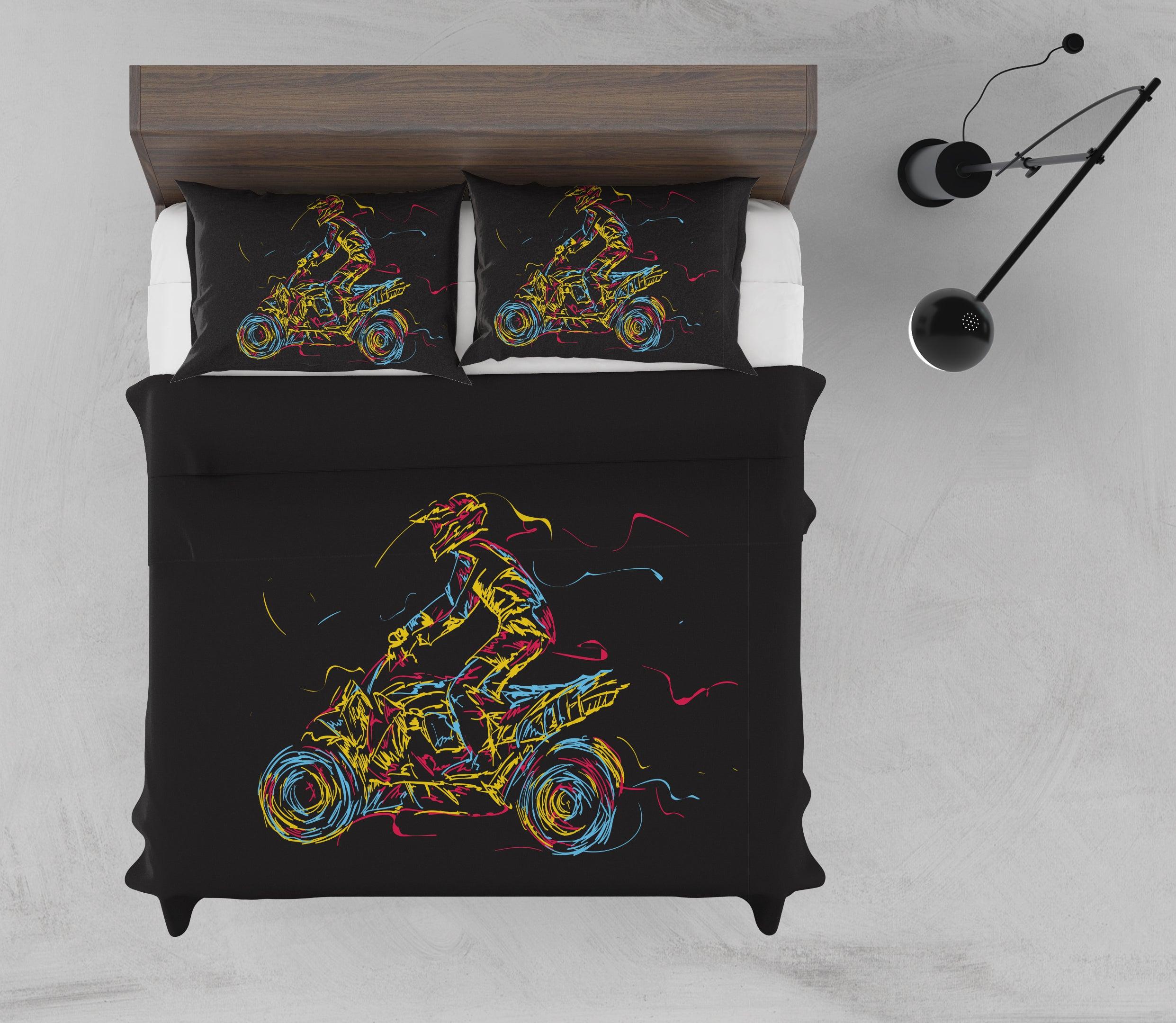 3D Abstract Colorful Motorcycle Quilt Cover Set Bedding Set Pillowcases LQH A002- Jess Art Decoration