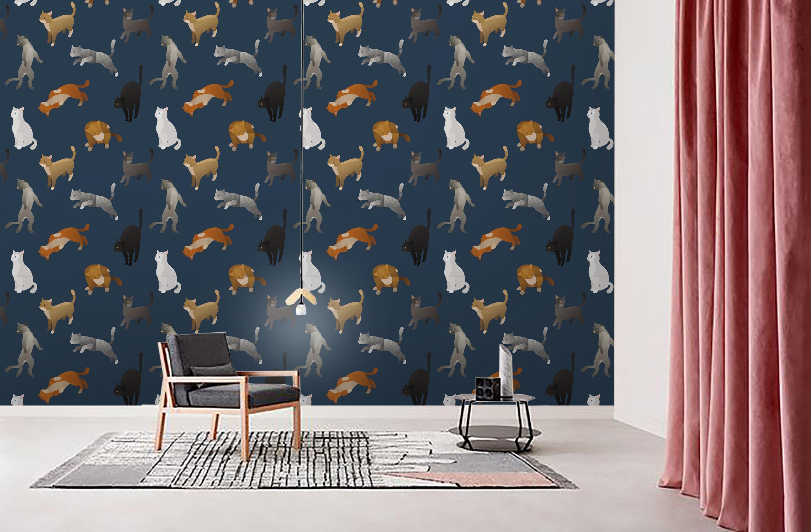 3D Cat Dark Blue Wall Mural Wallpaper 152- Jess Art Decoration
