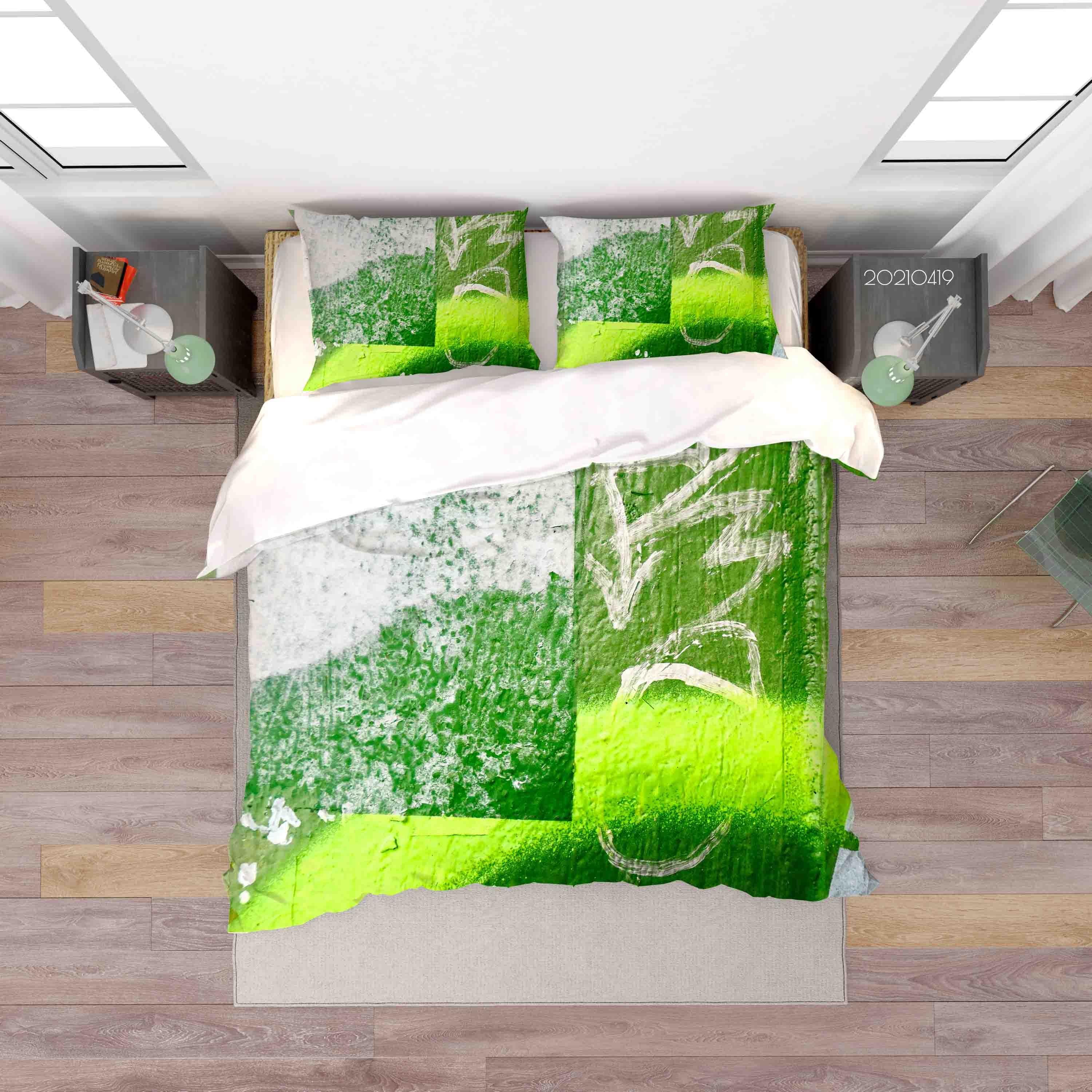 3D Abstract Green Graffiti Quilt Cover Set Bedding Set Duvet Cover Pillowcases 117- Jess Art Decoration