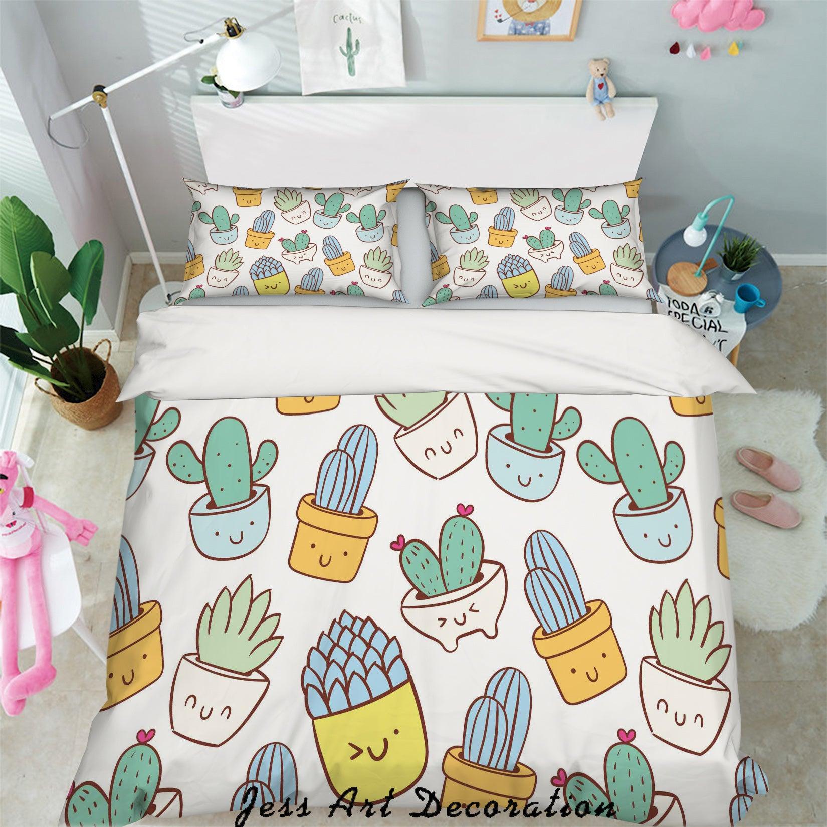 3D Cartoon Cactus Flower Pot Quilt Cover Set Bedding Set Pillowcases 31- Jess Art Decoration