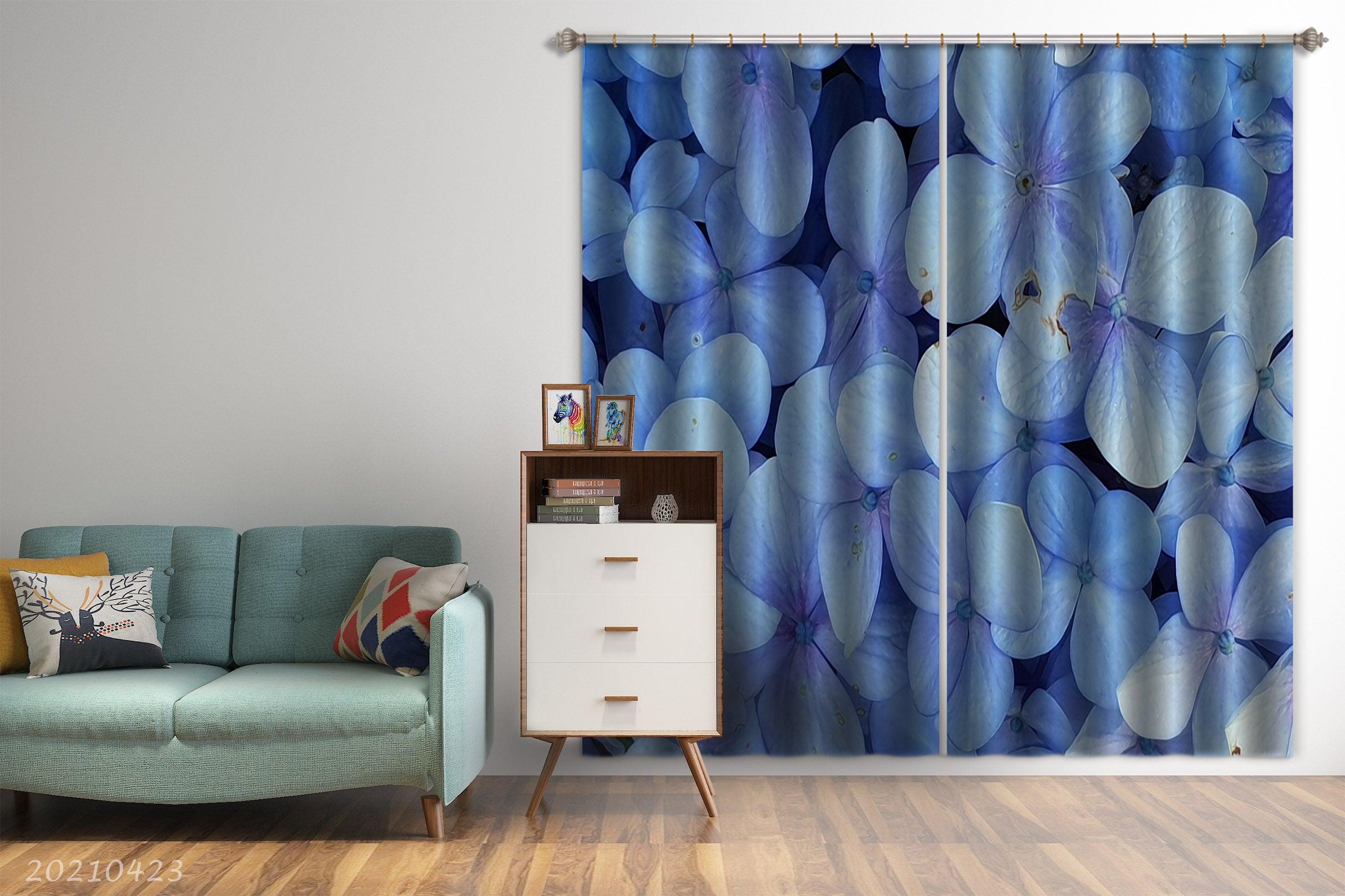 3D Abstract Blue Flower Pattern Curtains and Drapes GD 1320- Jess Art Decoration