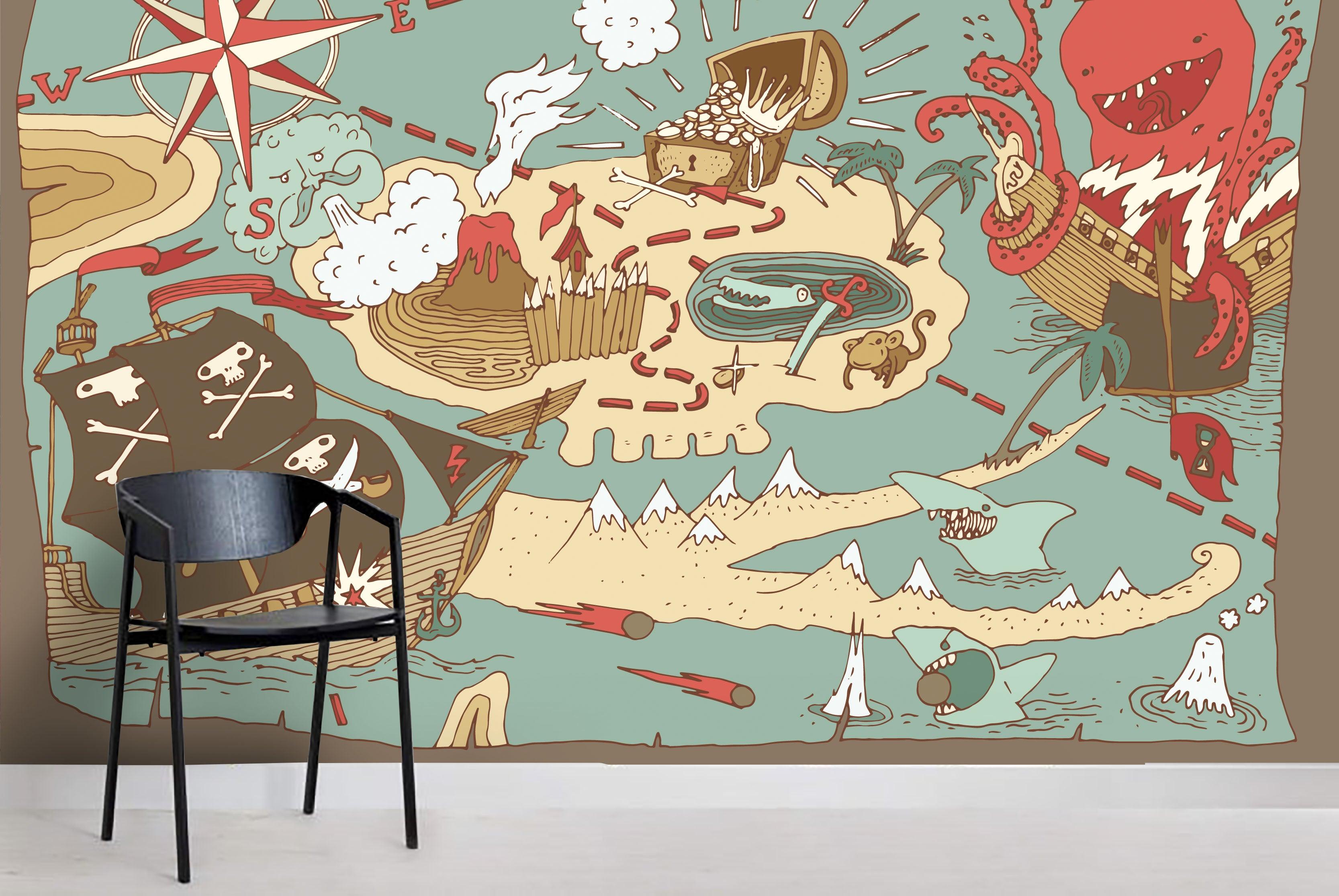 3D Shark Octopus Wall Ship Mural Wallpaper 05- Jess Art Decoration
