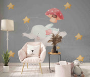 3D  Animal Cartoon Cute Watercolor Elephant  Wall Mural Wallpaper SWW558- Jess Art Decoration