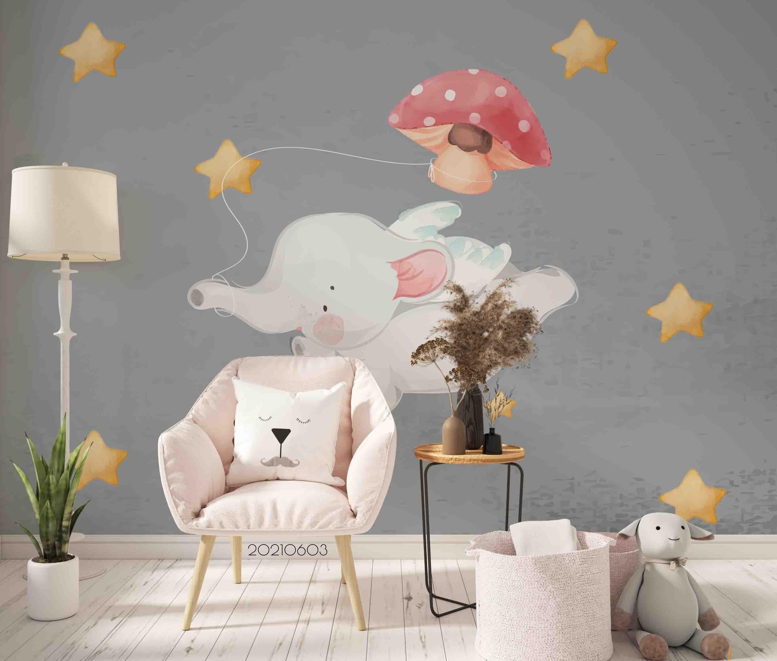 3D  Animal Cartoon Cute Watercolor Elephant  Wall Mural Wallpaper SWW558- Jess Art Decoration