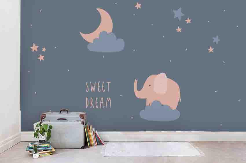 3D Cartoon Elephant Moon Starry Sky Wall Mural Wallpaper A227 LQH- Jess Art Decoration
