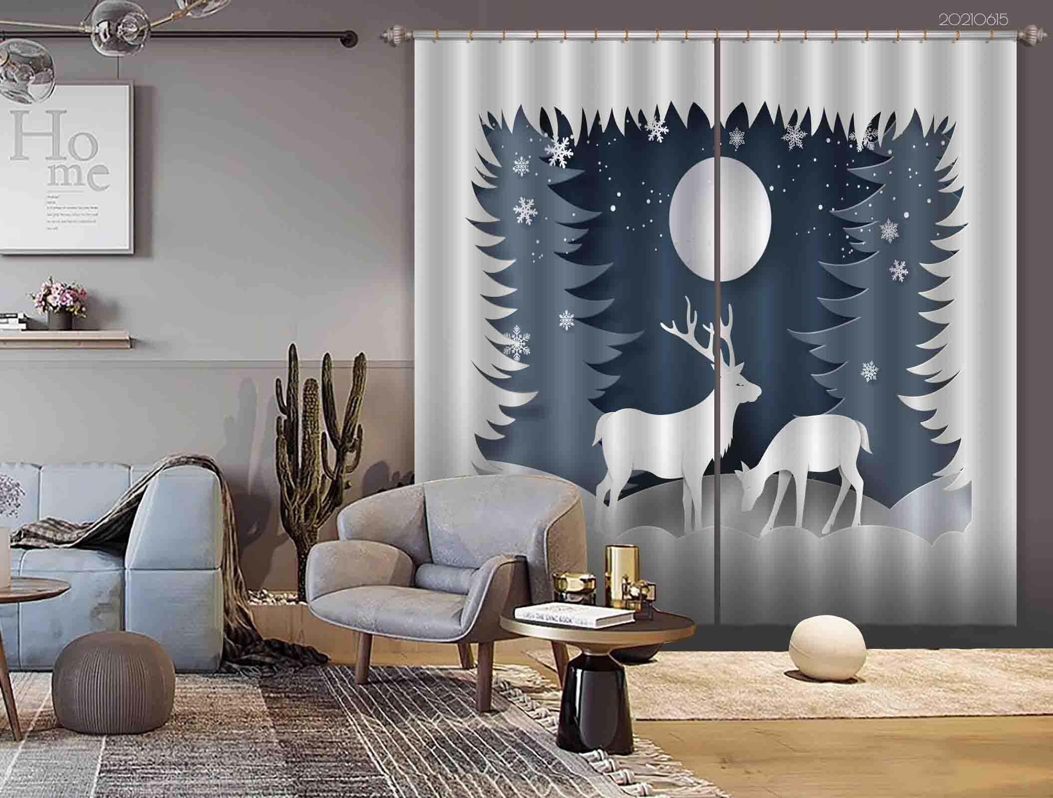 3D Animal Elk Moon Snowflake Papercut Curtains and Drapes LLL 493- Jess Art Decoration