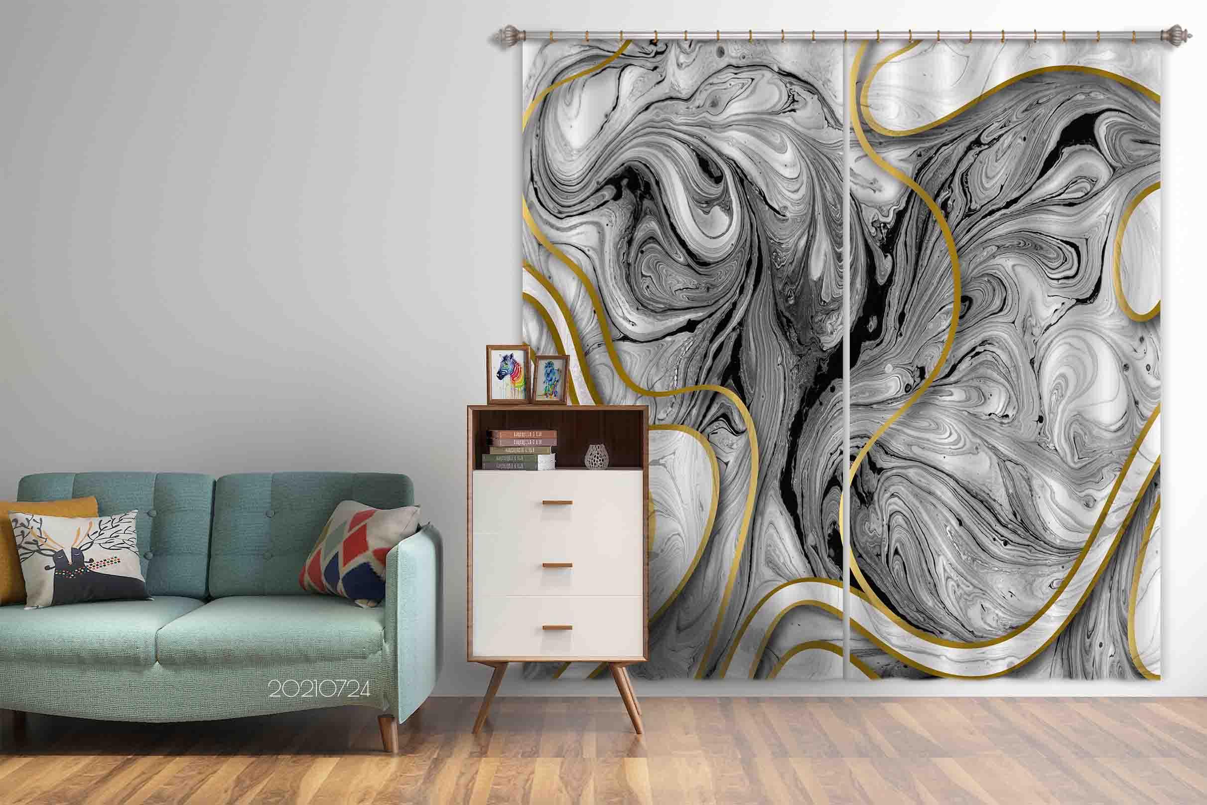 3D Abstract Black Marble Texture Curtains and Drapes LQH 69- Jess Art Decoration