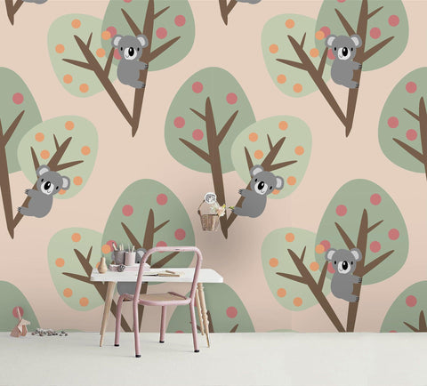 3D Cartoon Koala Green Tree Wall Mural Wallpaper A177 LQH- Jess Art Decoration
