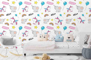 3D Cartoon Animal Unicorn Elephant Rainbow Wall Mural Wallpaper LQH 52- Jess Art Decoration