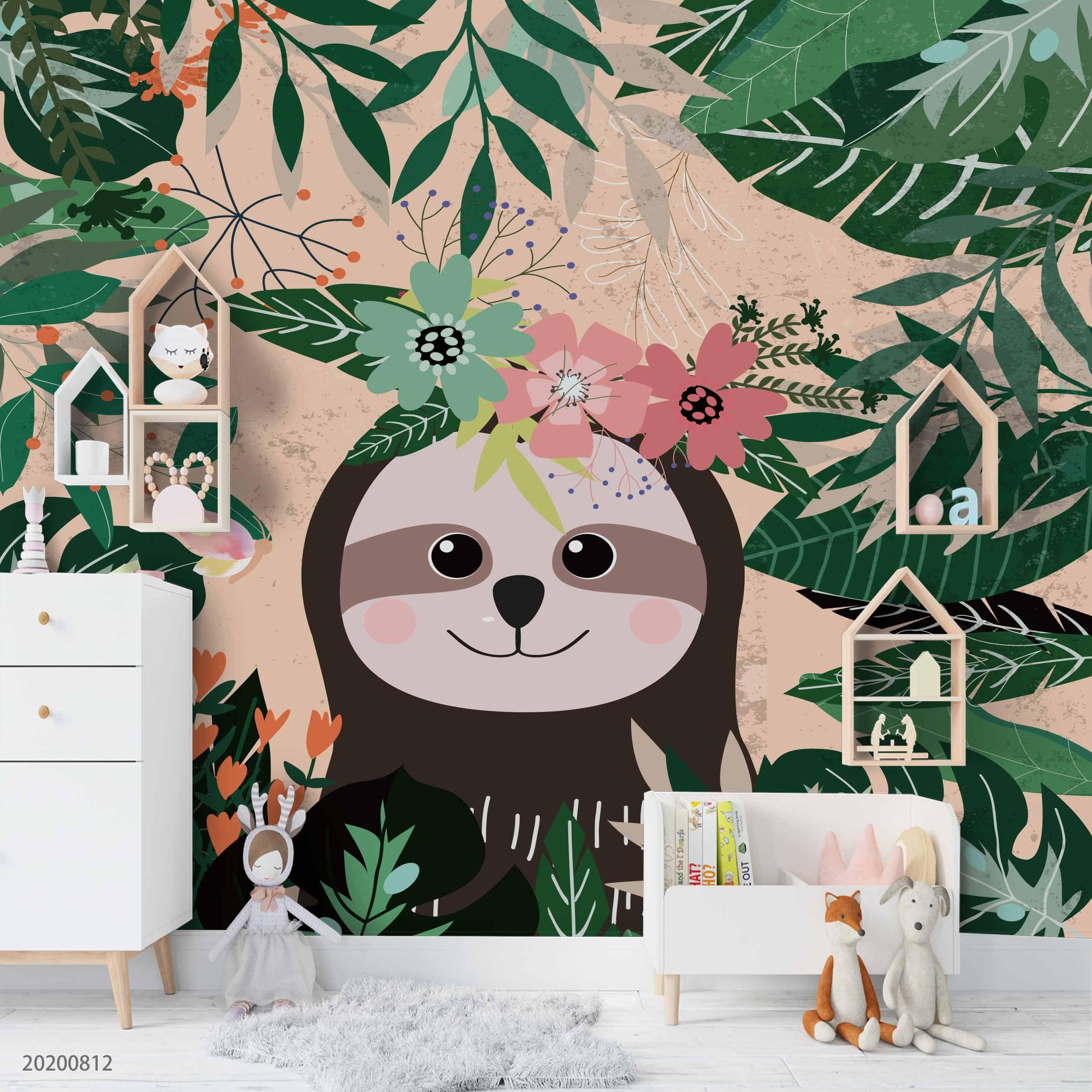 3D Cartoon Animal Coloful Floral Plant Wall Mural Wallpaper LXL 1059- Jess Art Decoration